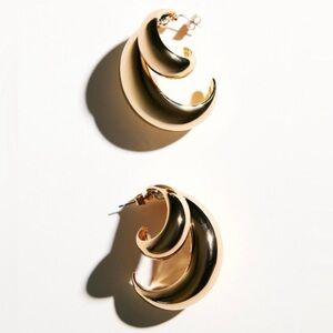Zara Double Half Hoop Earrings in Gold Tone